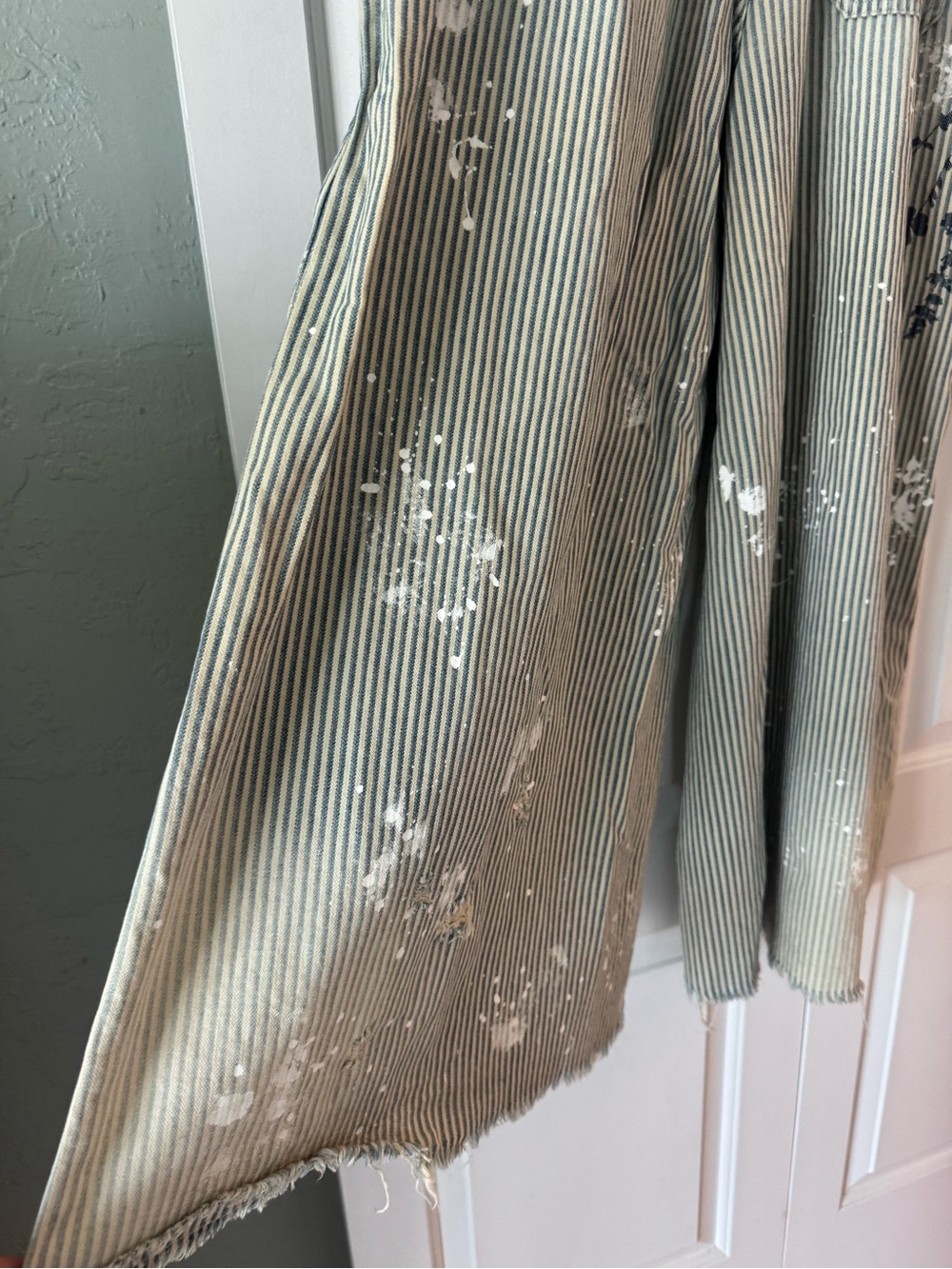 Free People Pinstripe Wide-Leg Pants with Paint Splatter - Picture 3 of 5